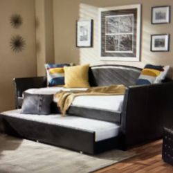 Faux Leather Twin Daybed With Trundle