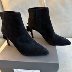 Ann Taylor Nell Tassle Heeled Booties - Black Suede