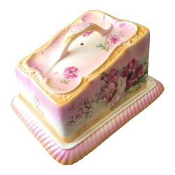 Antique franz anton mehlem bonn germany pink floral cheese wedge dish