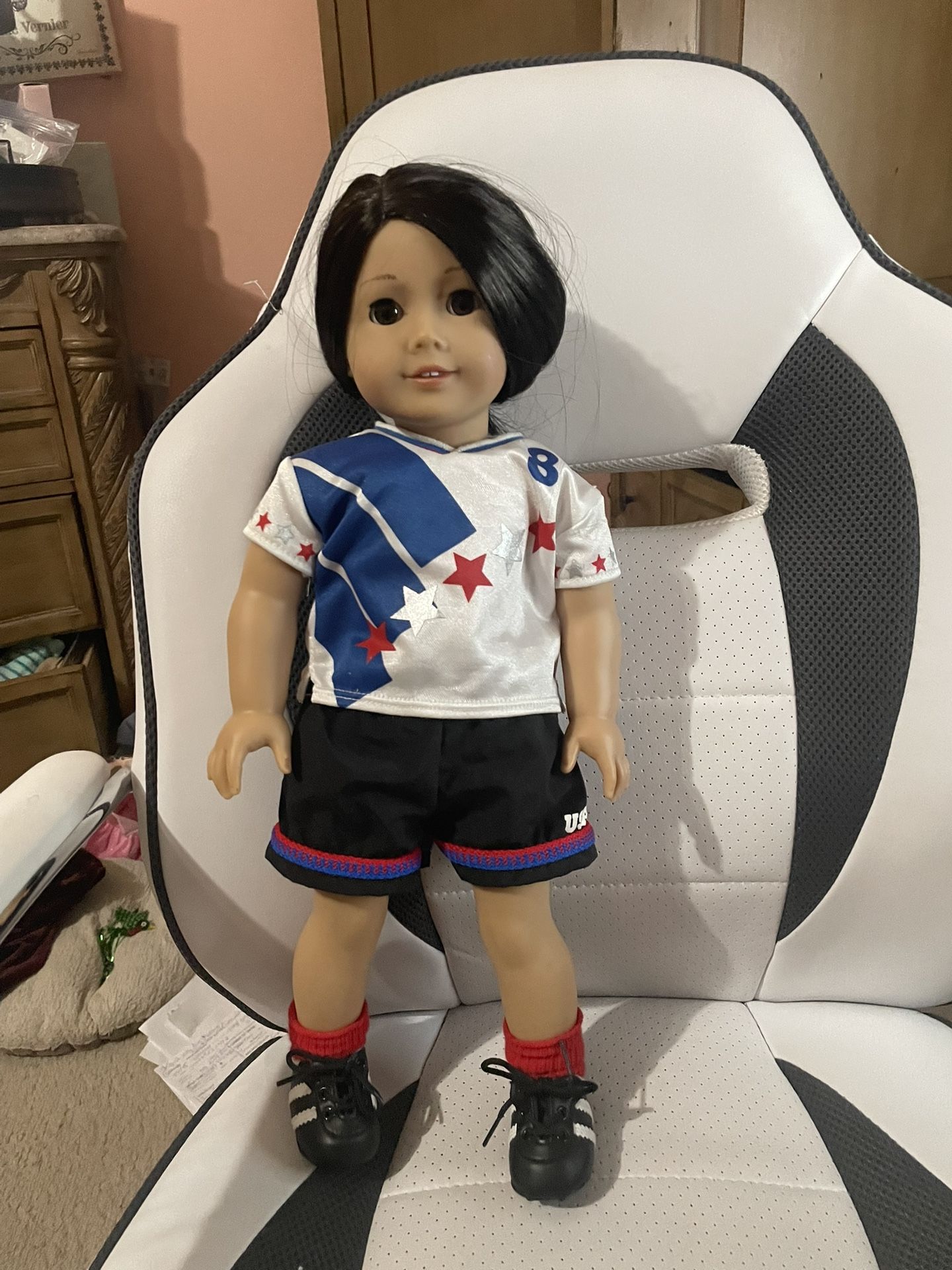 American Girl Doll With Retired Soccer Clothes 18” Tall