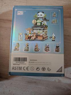 Street View Tea Shop Mini Building Blocks, MOC Creative Building Toys Cute Panda Animals Building Set for Girls 6-12, Simulation Architecture Construc