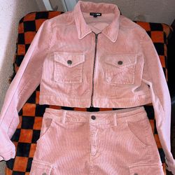 Pink Long Sleeve Skirt Set