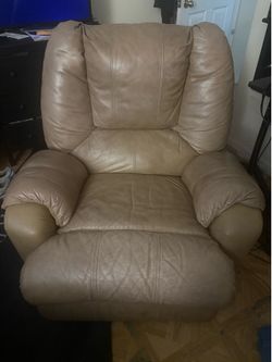 Comfortable Beige Leather Recliner