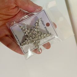 TTjewelry Wedding Bride Austria Crystal Clear Starfish Brooch Pin Bridal Star Jewelry