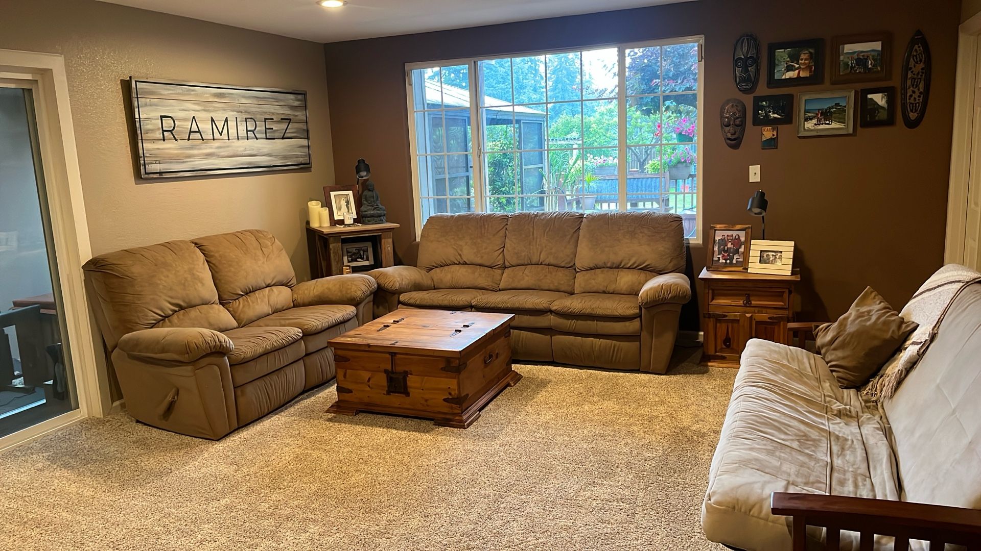 Tan Microsuede Couch And Loveseat - Reclining