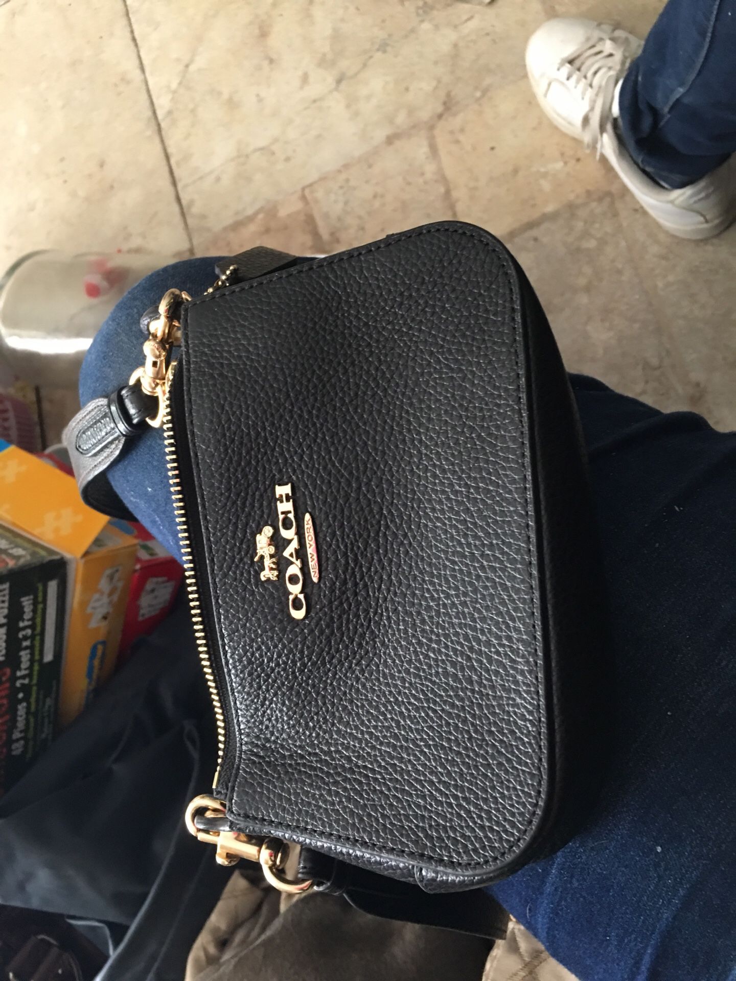Coach black leather cross over clutch