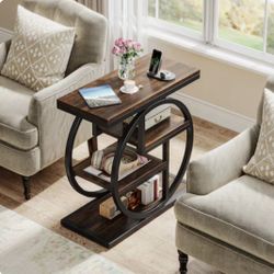 Tribesigns End Table, 4-Tier Narrow Side Table with Storage Shelves, Industrial Bedside Table for Bedroom, Wood Small Sofa Side Table Living Room 
