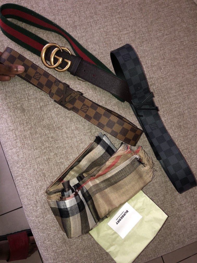 GUCCI BELT/ LV BELT BLACK & BROWN ALL OG EVERYTHING BOUGHT FROM STORE ; BURBERRY SCARF OG ALL BOUGHT FROM STORE