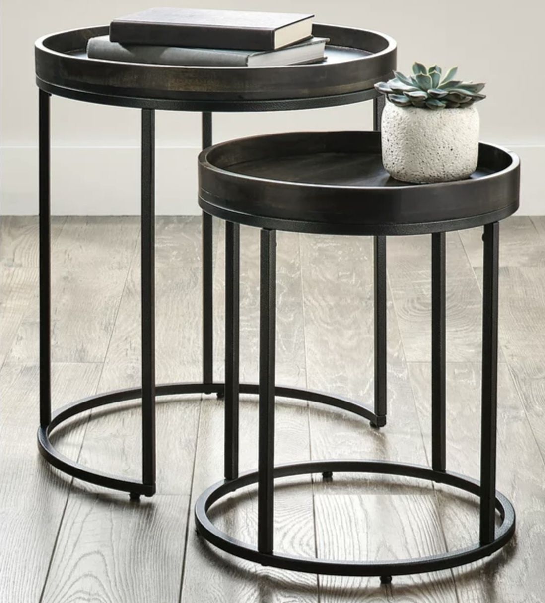 Better Homes & Gardens Tray Top Nesting Tables, Set of 2, Dark Walnut NEW IN BOX