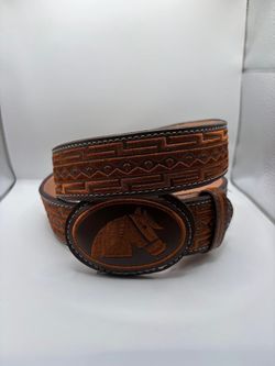 Size 34 Western Leather Belt with Horse Buckle