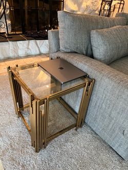 Glass Coffee Table with Gold Stainless Steel Base 47 "Rectangular Clear Tempered Glass Living Room Cente
