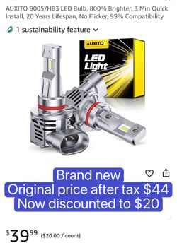 AUXITO 9005/HB3 LED Bulb, 800% Brighter, 3 Min Quick Install, 20 Years Lifespan, No Flicker, 99% Compatibility