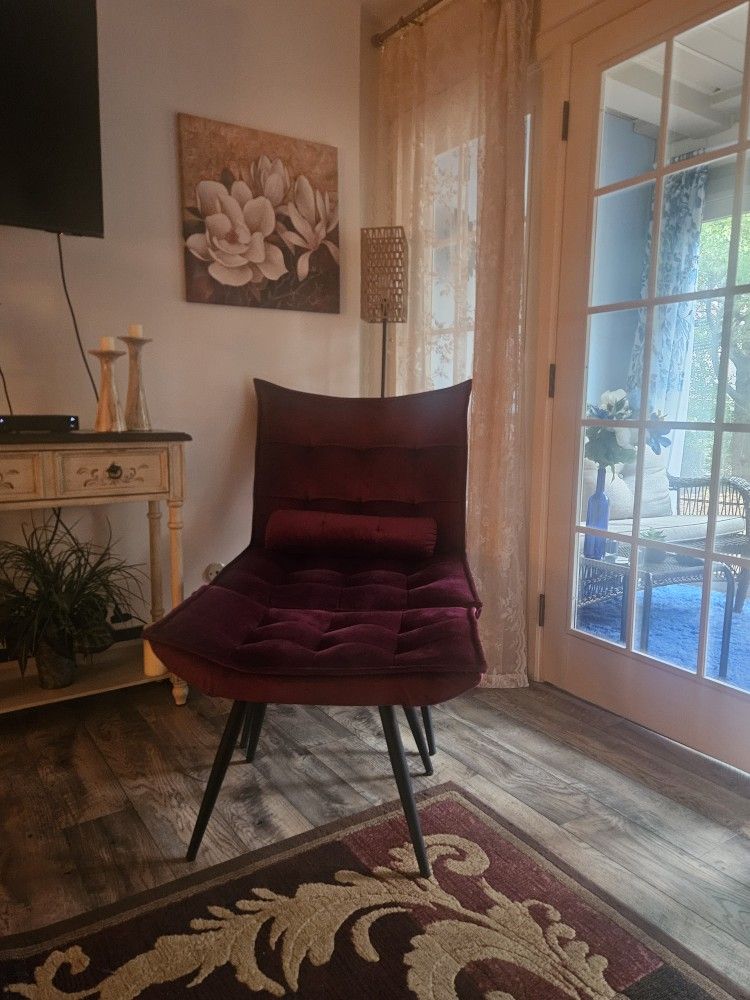 Burgundy Chair And Ottoman