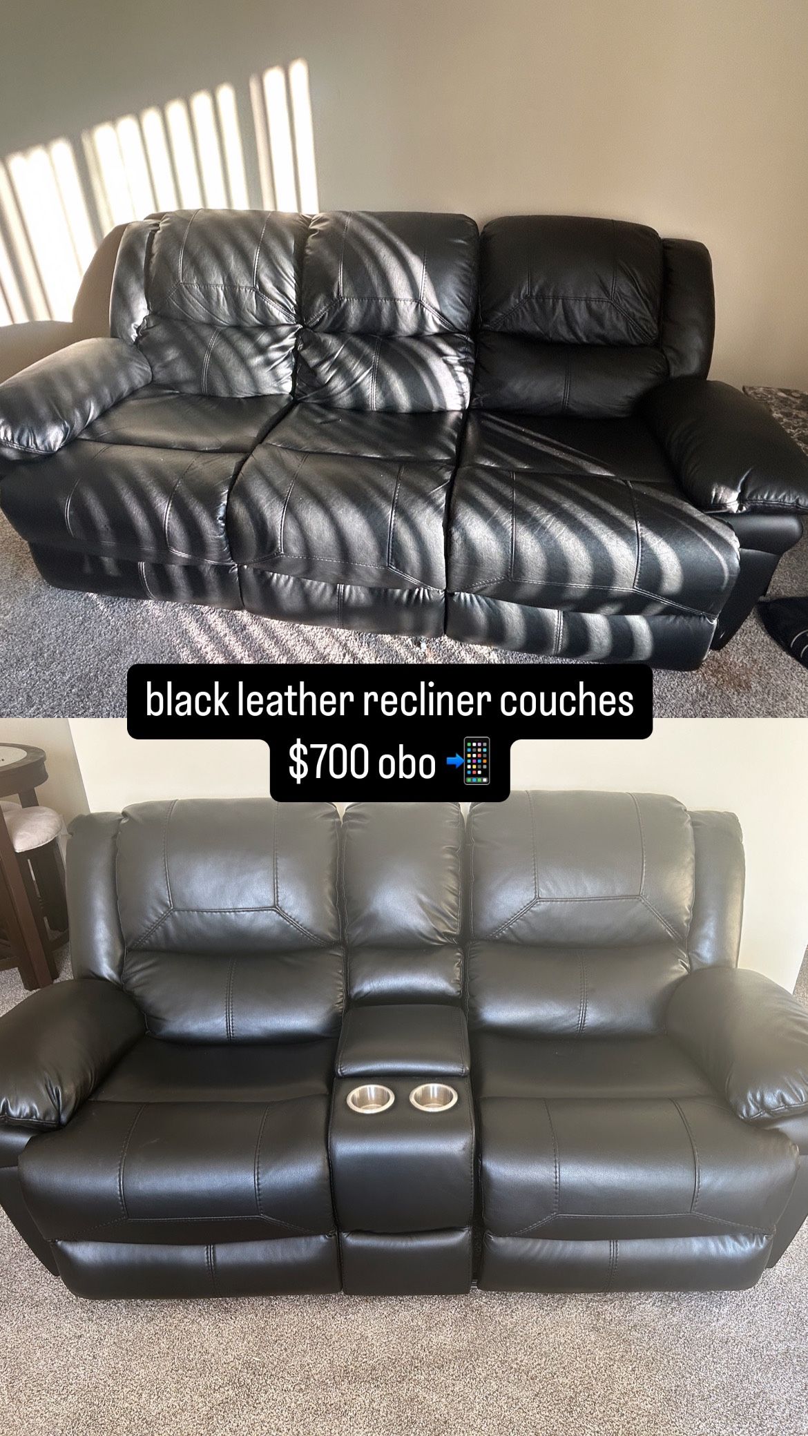 BLACK LEATHER RECLINING COUCHES