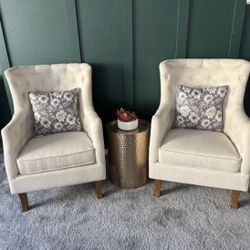 Upholstered Accent Chair - Cream, Tufted, Wooden Legs