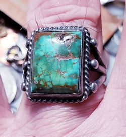 ANTIQUE STERLING SILVER LARGE TURQUOISE MEN'S RING