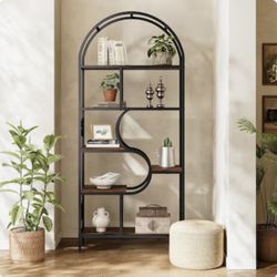 Modern 6 Shelf Bookcase 71 inches Industrial Arched Bookshelf Farmhouse Freestanding Open Display Shelf Tall Bookcase