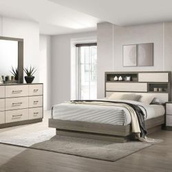 Four Pc Queen Bedroom Set With Queen Bed Frame Dresser Mirror And Night Stand