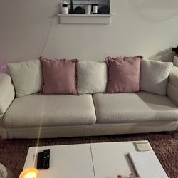 Boucle White Couch 3 Seater