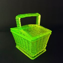 Westmoreland Vaseline Glass Basket With Lid