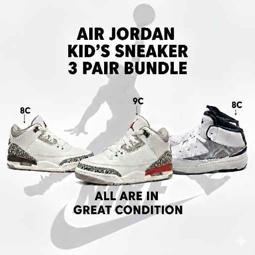 AIR JORDAN
KIDS BUNDLE
SIZES: (2)8C & 9C
ALL ARE IN LIKE NEW