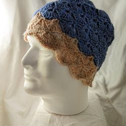 Blue and Tan crochet skullcap
