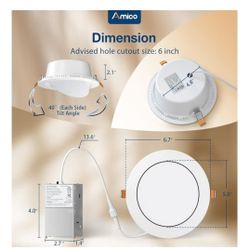 12 Pack 6 Inch Gimbal LED Recessed Lighting, 40° Tilt Adjustable Directional