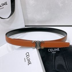 Celine Women's Brown/Black Reversible Belt Silver Logo Leather Belt Size 85