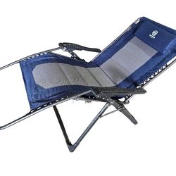 Coastrail Outdoor Oversized Zero Gravity Chair Wood Armrest Padded XXL Folding Patio Lounge Adjustable Recliner, 400lbs Weight Capacity, Blue