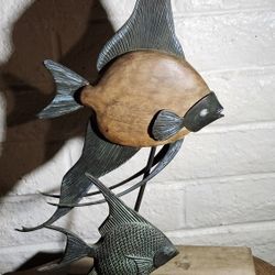 Metal Tropical Angel Fish on Stand