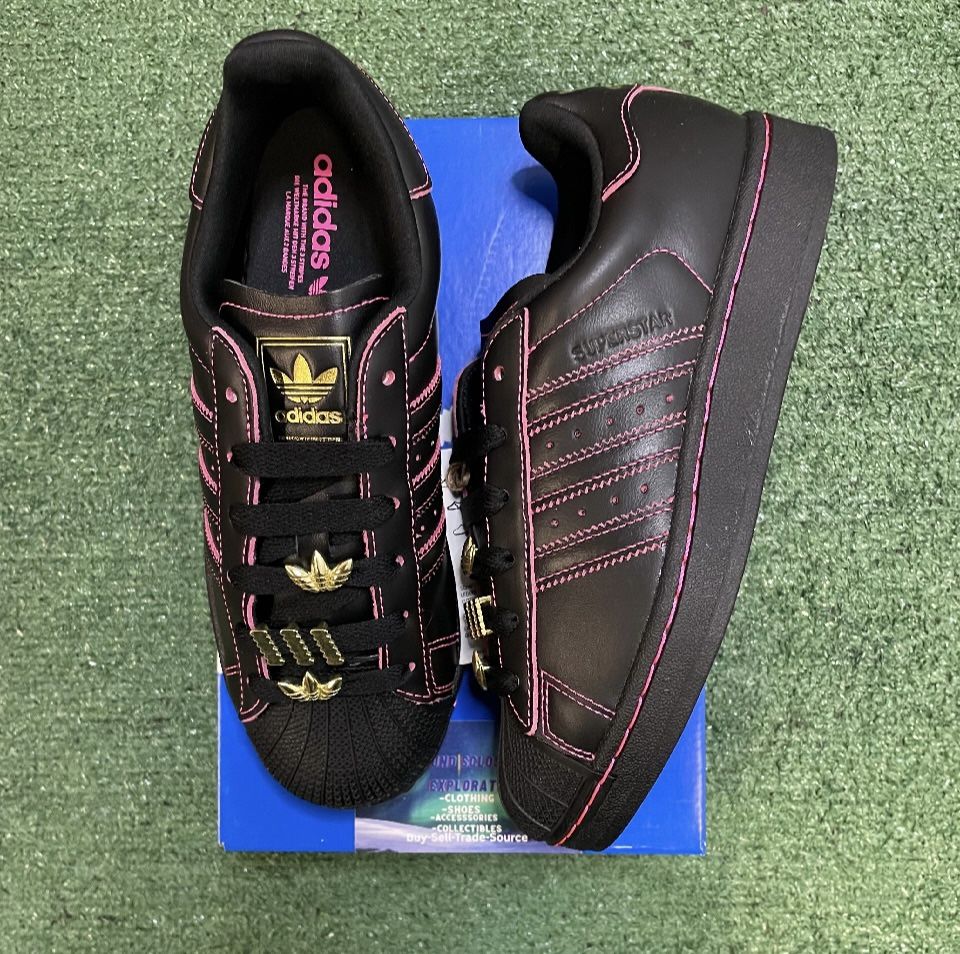 Adidas Superstar black and pink Size 5y/6.5women