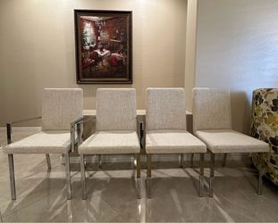 Luxury Set of (4) Dining Chairs - White / Polished Stainless from Holly Hunt