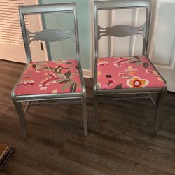 Pottery Barn Upholstery Chairs-  Solid Mahogany  Chairs, Metallic Silver painted, Pottery Barn Upholstery 