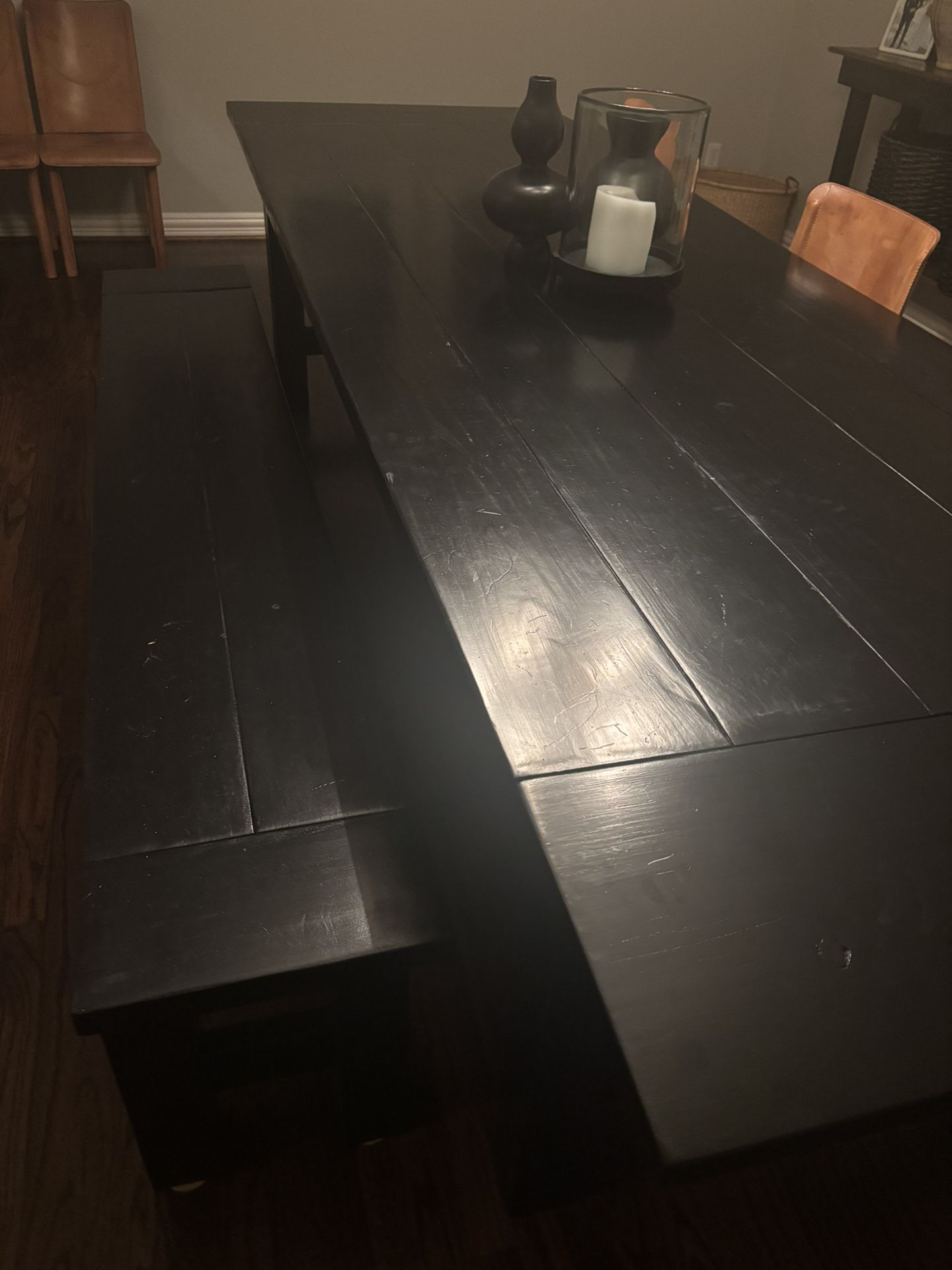 38.25”x117.5” Black Dining Room Table & Bench