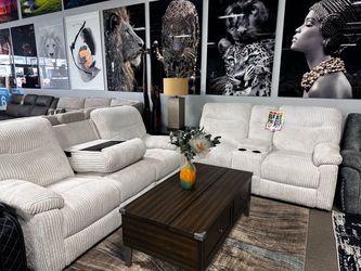 Beautiful reclining sofa set! 🛋️🤍📦 Easy Financing!