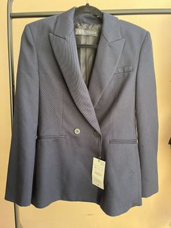 Zara Double-Breasted Suit Blazer in Navy Blue