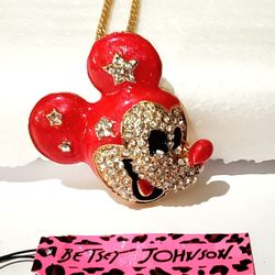 BETSEY JOHNSON "VALENTINE MICKEY MOUSE!" VERY CUTE RED MICKEY MOUSE NECKLACE NEW!
