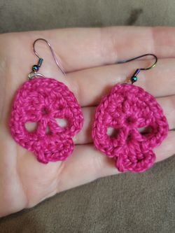 Handmade Crochet Skull Earrings – Boho Halloween Jewelry