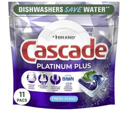 5 Bags 11ct Each Cascade Platinum Plus Dishwasher Detergent Pacs, Fresh