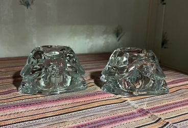 Pair Of Glass Turtle Votive Candle Holder.