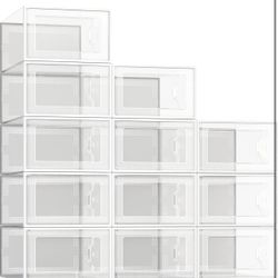 12 Pack Shoe Storage Box, Clear Plastic Stackable Shoe Organizer for Closet