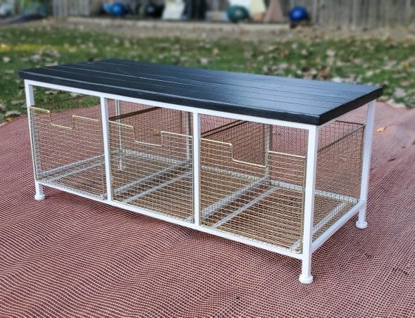 Metal Enterance Hallway 3 Bin Storage Bench in White!
