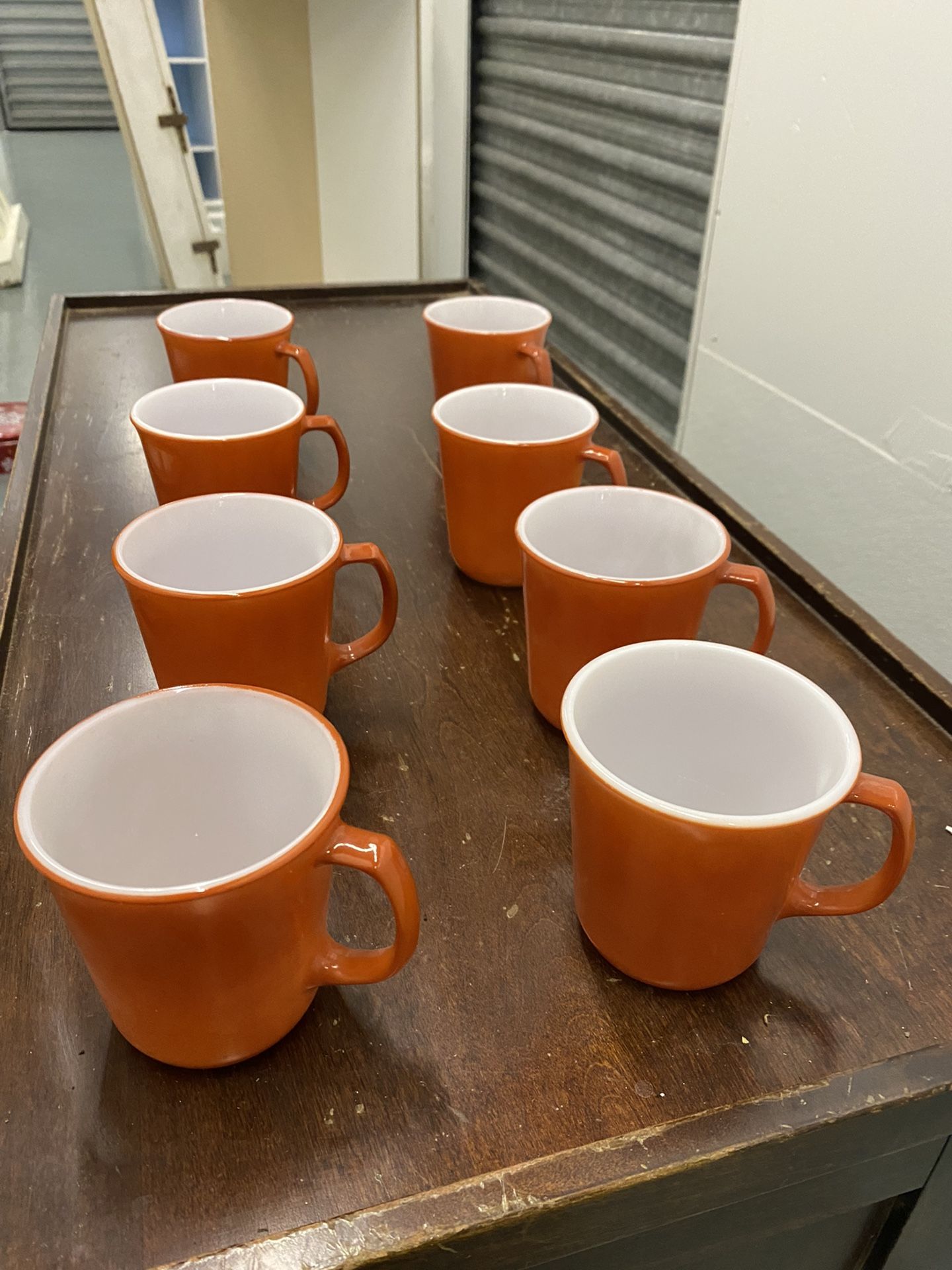 Vintage Pyrex Coffee Mug Burnt Orange D Handle Set Of 8 Fall Halloween Color