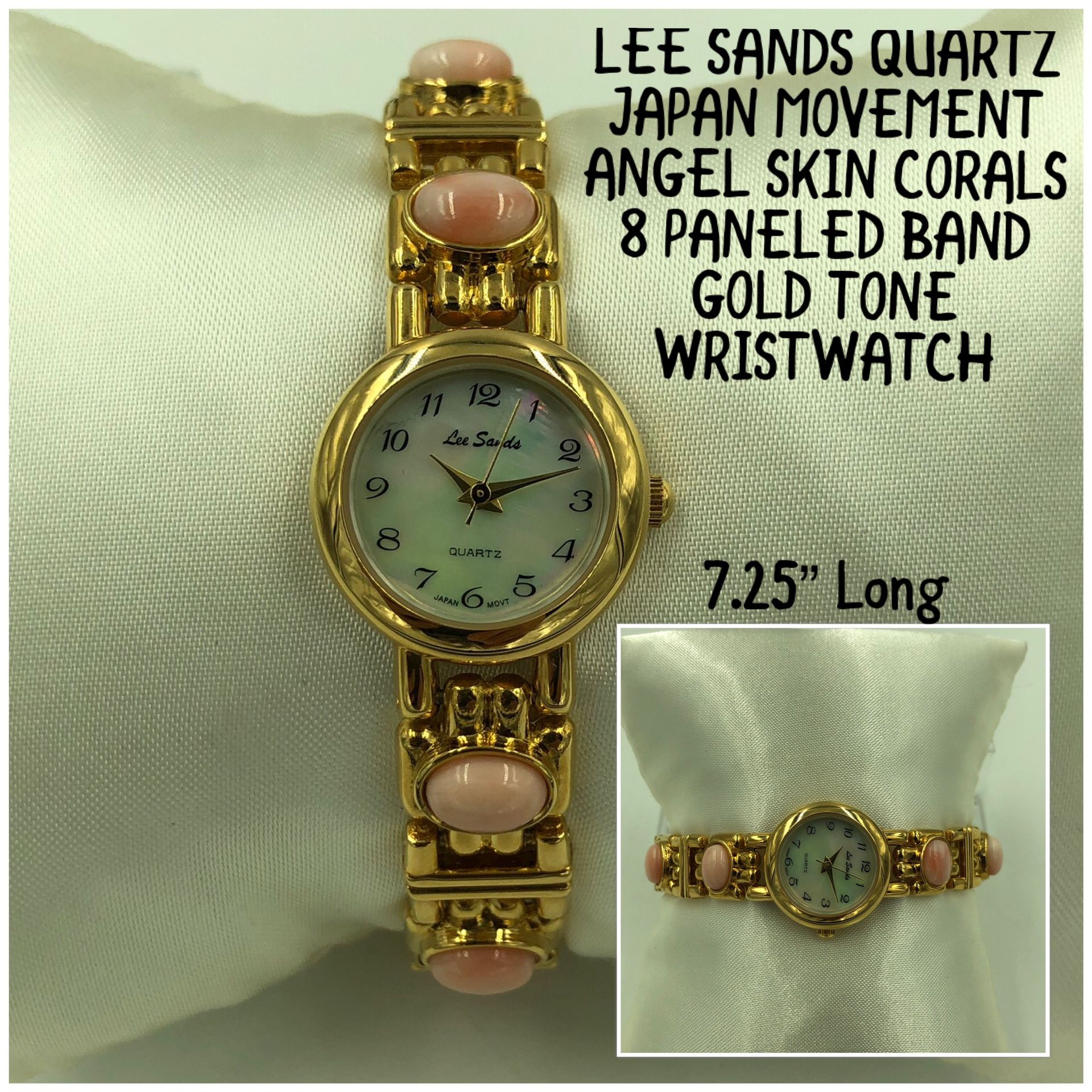 LEE SANDS Gold Tone Angel Skin Coral Band Wristwatch 7.25”