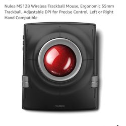 Nulea M512B Wireless Trackball Mouse, Ergonomic 55mm Trackball, Adjustable DPI for Precise Control, Left or Right Hand Compatible