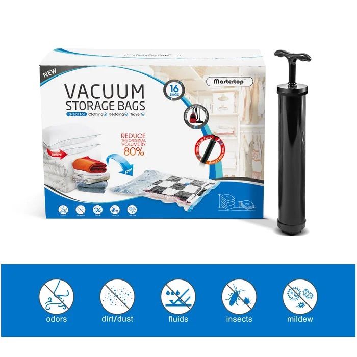 Vacuum Sealer Compression Storage Bag Organizer, Hand Pump Included (16pcs Pack)