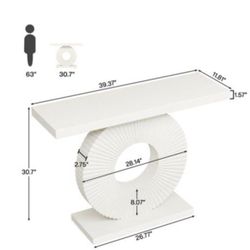 J0292) Modern Console Table 40" Wood Sofa Table with Geometric Base. Black) And White Available 