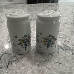 Vintage Salt and Pepper Shakers White Pastel Floral Pattern Made in China