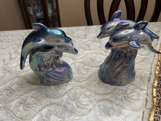 Iridescent Dolphin Ceramic Figurines Set of 2