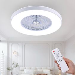 New Large 24" Bladeless Ceiling Fan with Lights Low Profile Flush Mount Enclosed Dimmable Fandelier